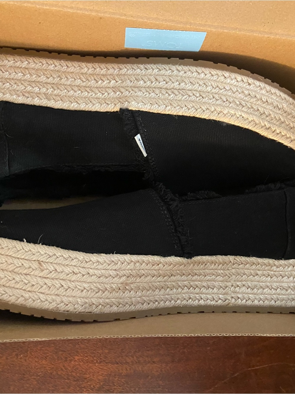Toms Black Canvas Espadrille Platform Slip-Ons